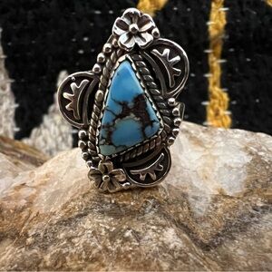❤️ Golden Hills Turquoise 925 Southwestern Navajo Statement Ring Adj 10.9G